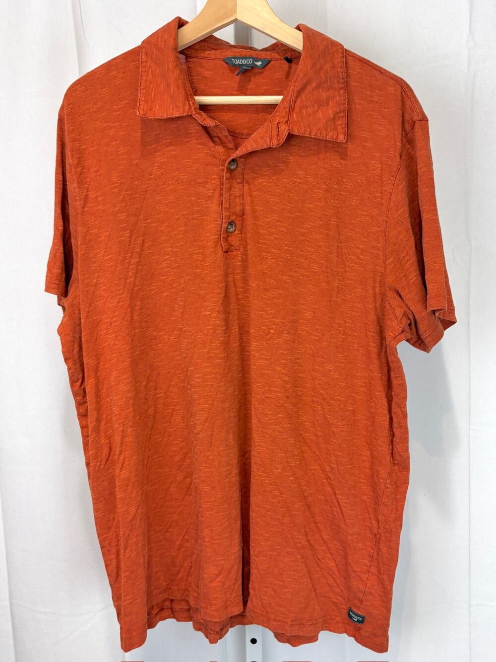 TOAD & CO Tempo Short Sleeve Polo Shirt Organic Cotton Tencel Rust Orange XL